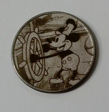 Steamboat Willie Mickey Clad Quarter Surface Engraved Hobo Nickel / Love Token