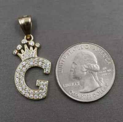 Alphabet Crown Letter ''G'' Pendant 14k Yellow Gold Plated Tester Pass Moissanite 