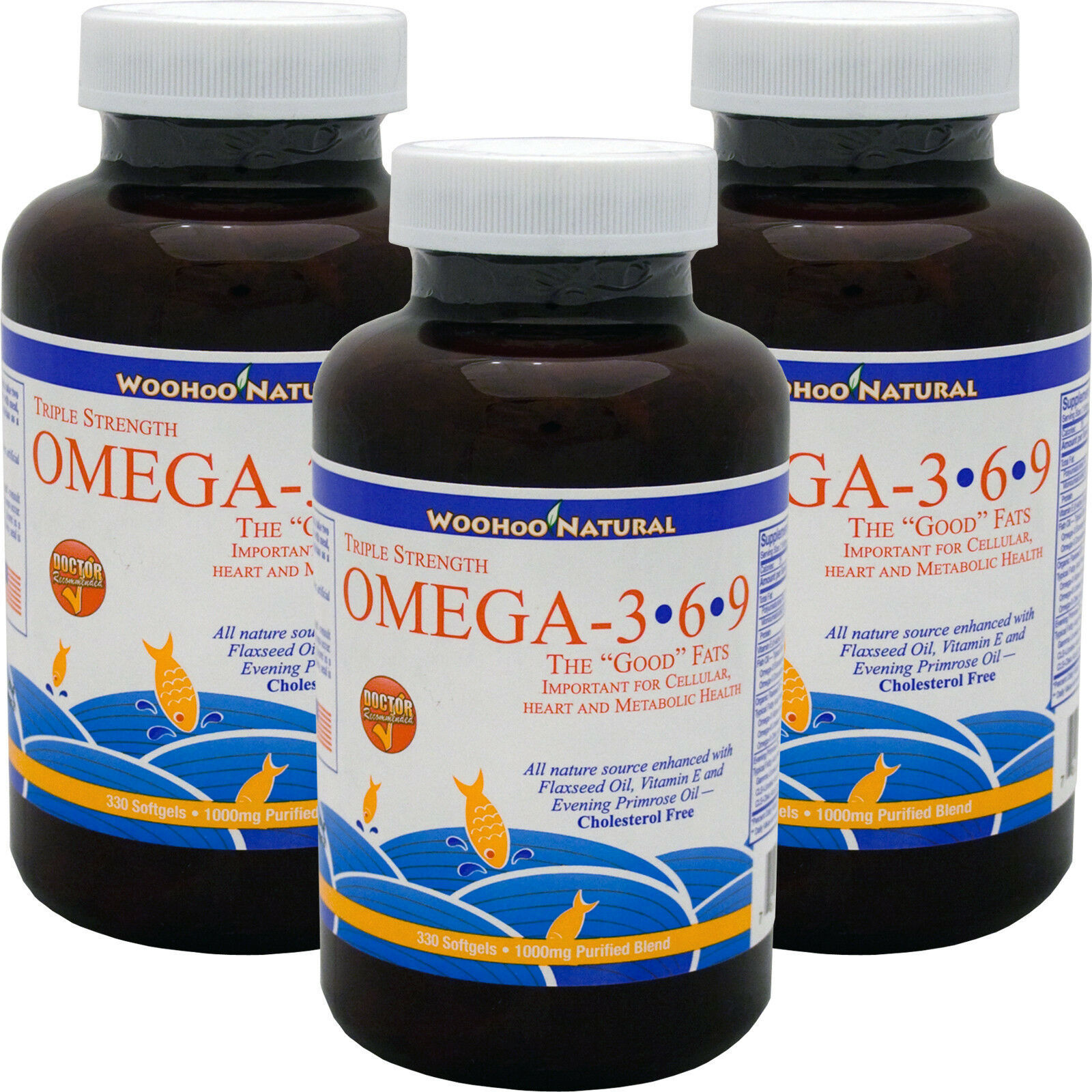 3 капсулы рыбьего жира Woho Natural Omega 3-6-9 тройной крепости 330 капсул 9090₽