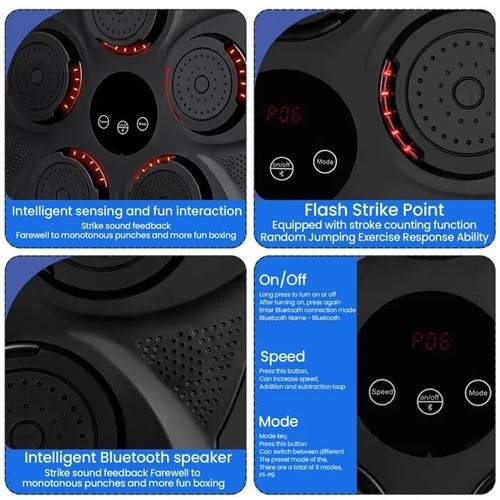 Cible de Boxe Musicale Intelligente - LED, Bluetooth, Rechargeable USB - Foto 2 di 6