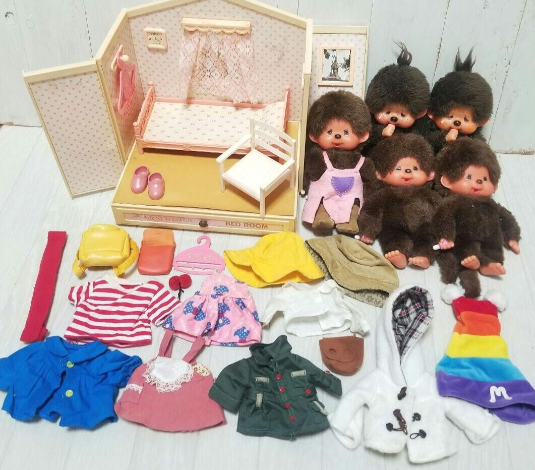 Monchhichi Plush lot of 5 Dollhouse set Bed Room Sekiguchi Limited