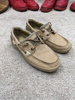 Sperry Top Sider Womens 5.5 M Boat Shoes Bluefish 2/4 Eye Linen Oat Lace Leather