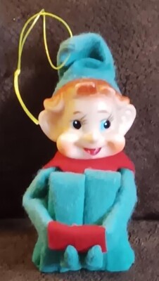 1950's Christmas Pixie Elf Knee Hugger Green & Red Felt Suit and Hat Ornament