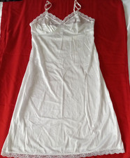 Vintage Deena Size 36 White Silky Nylon Full Slip Lace Trim Adjustable Straps