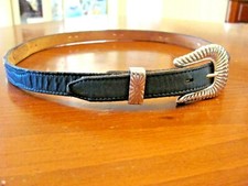 NOCONA BELT CO.WOMAN'S NAVY BLUE TEXTURED LEATHER WITH SILVER CONCHOS SZ 30 BELT