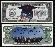 GRADUATION CELEBRATION WORLD MILLION DOLLAR BILL - Lot of 2 BILLS