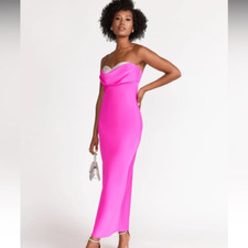 Lena Strapless Cowl Neck Satin Maxi Dress- Size Large