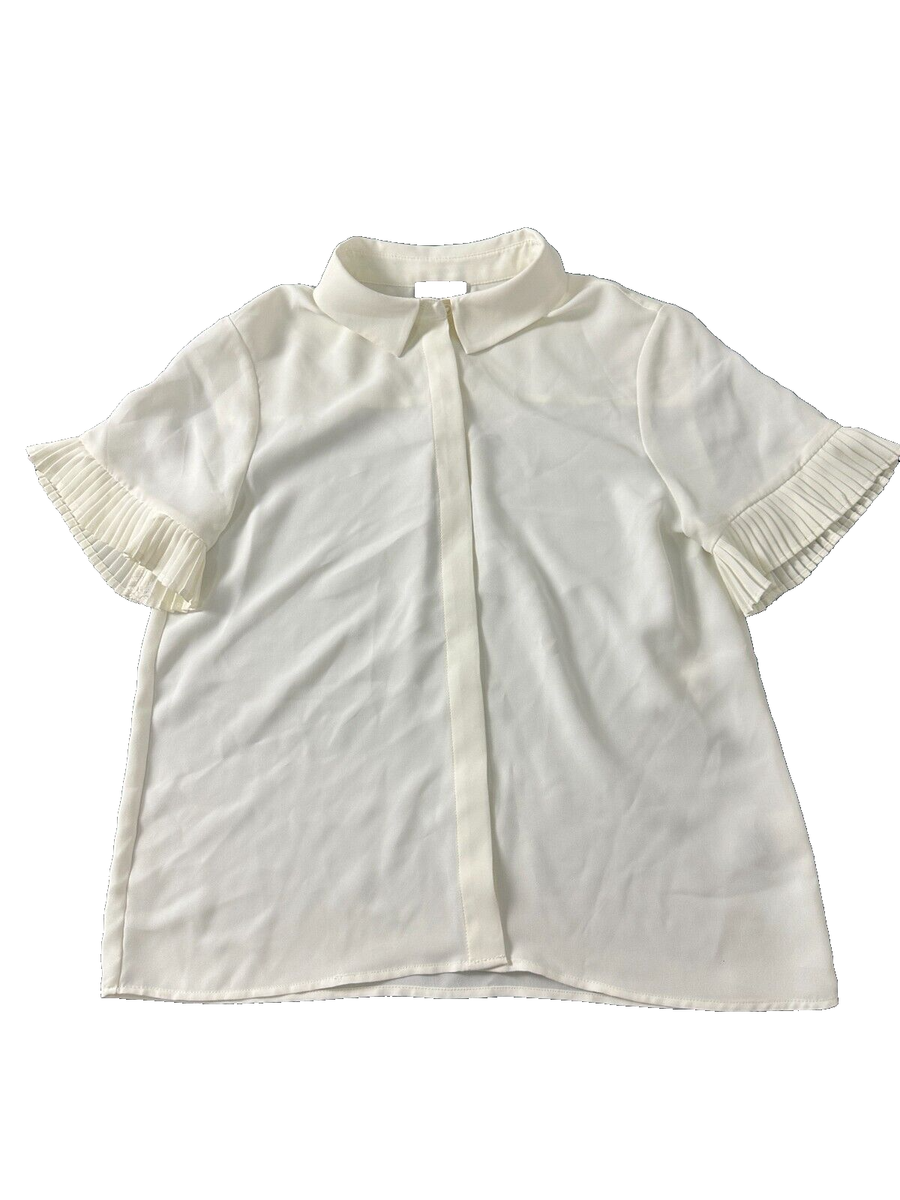 Vince Camuto Women's Off The Frid Ivory Collared Short Sleeve