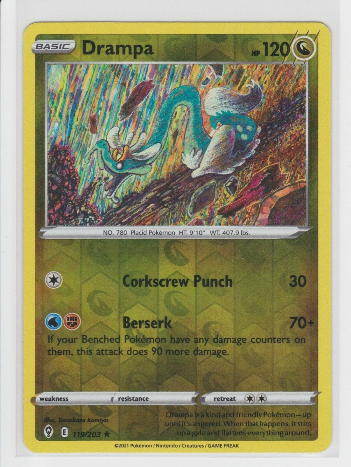 Pokemon - Drampa - 119/203 - Reverse Holo Rare - Evolving Skies - New