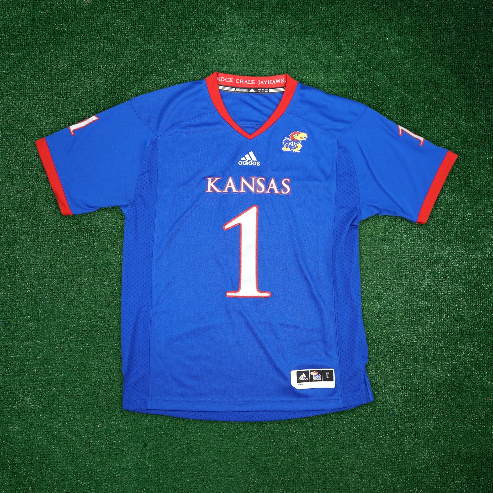 Домашняя футбольная майка Kansas Jayhawks NCAA #1 Adidas Blue Mens Premier Home