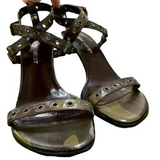 Vintage Y2K 1990s Square Toe Strappy Heels Nine West Camo Print Shoes