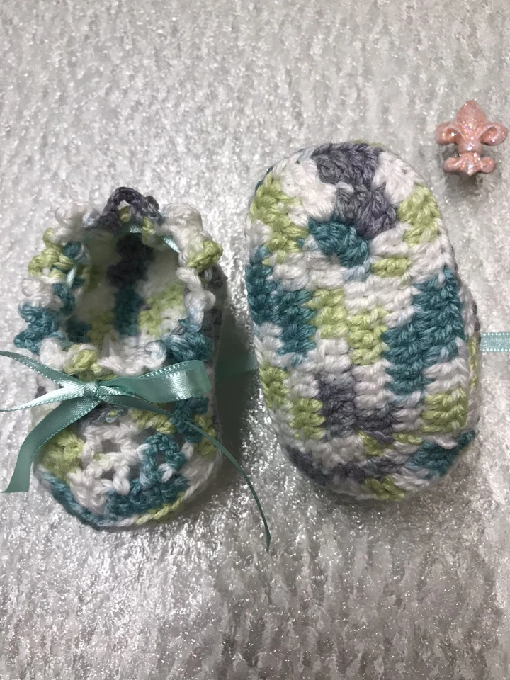 "Botines de bebé ganchillo recién nacido calcetines regalo botines 0-6 meses varios colores verdes 4""" Foto 4 de 4