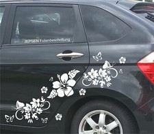 Autoaufkleber Schmetterlinge Blumen Hibiskus 2er Set C49 - Set ML + MR weiß gl 