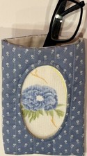 Quilted EYEGLASS CASE 4 1/4" x 6 3/4" with 18-count needlepoint canvas of flower