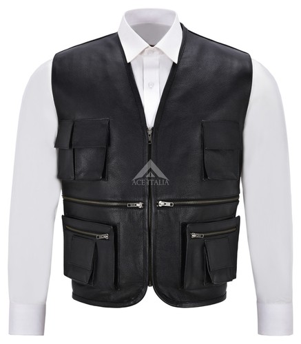 Mens Leather Hunter Waistcoat Black 100 