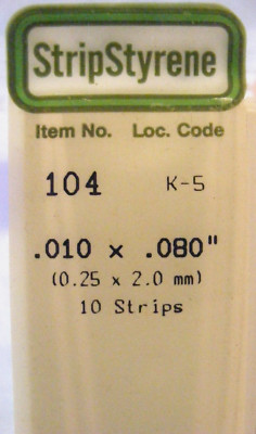 EVERGREEN #104 STYRENE STRIPS .010 X .080  (10 ea)