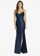 Alfred Sung Full Length Spaghetti Strap Ball gown. Front Slit. Midnight. Sz 2