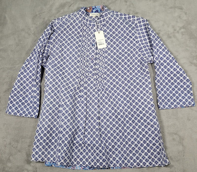 Pomegranate Inc Pintuck Blouse Tunic Womens Medium Blue White Royal Clover NEW