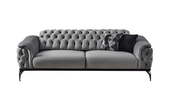 Designer Sofa 3 Sitzer Chesterfield Couch Polster Sofas Design Grau Sitzpolster-image