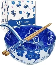 28 Oz Ceramic Ramen Noodle Pho Bowl Set with Chopsticks and Spoon Microwave