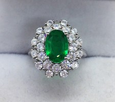 3.20 Ct Oval Natural Emerald  Diamond Wedding Ring Sterling Silver Gold Size 6