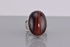Sterling Silver 26mm Oval Brown Agate Statement Textured Band Ring 925 Sz: 10