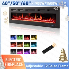 Electric Fireplace Recessed & Wall Mounted Standing Space Heaters w/Remote 1500W