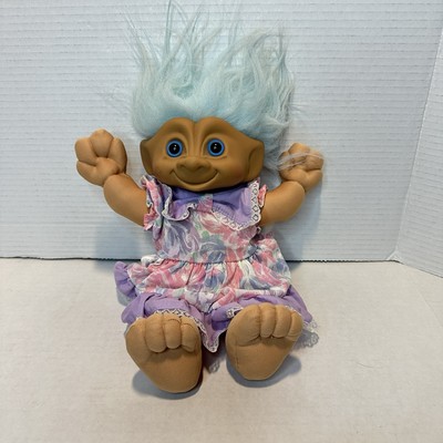 Ace Novelty Treasure Trolls Round Gem Belly Stone Doll 12  Light Blue Hair