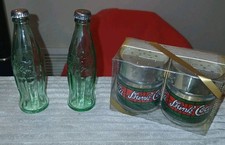 2x Vintage  Coca-Cola Salt & Pepper Shakers Mini Bottles And Stained Glass