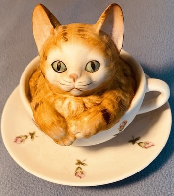 Vintage 1986  Music Box Mann Kitten  Cat in a Teacup Video Works Great