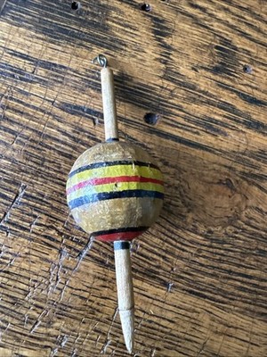 Vintage Wooden Bobber Float Cork Hand Painted 1930 s Fishing Bobber Colorful