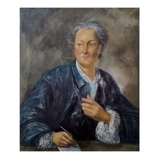Hand Painted Square 50x60 CM Made in Italy Portrait of Denis Diderot