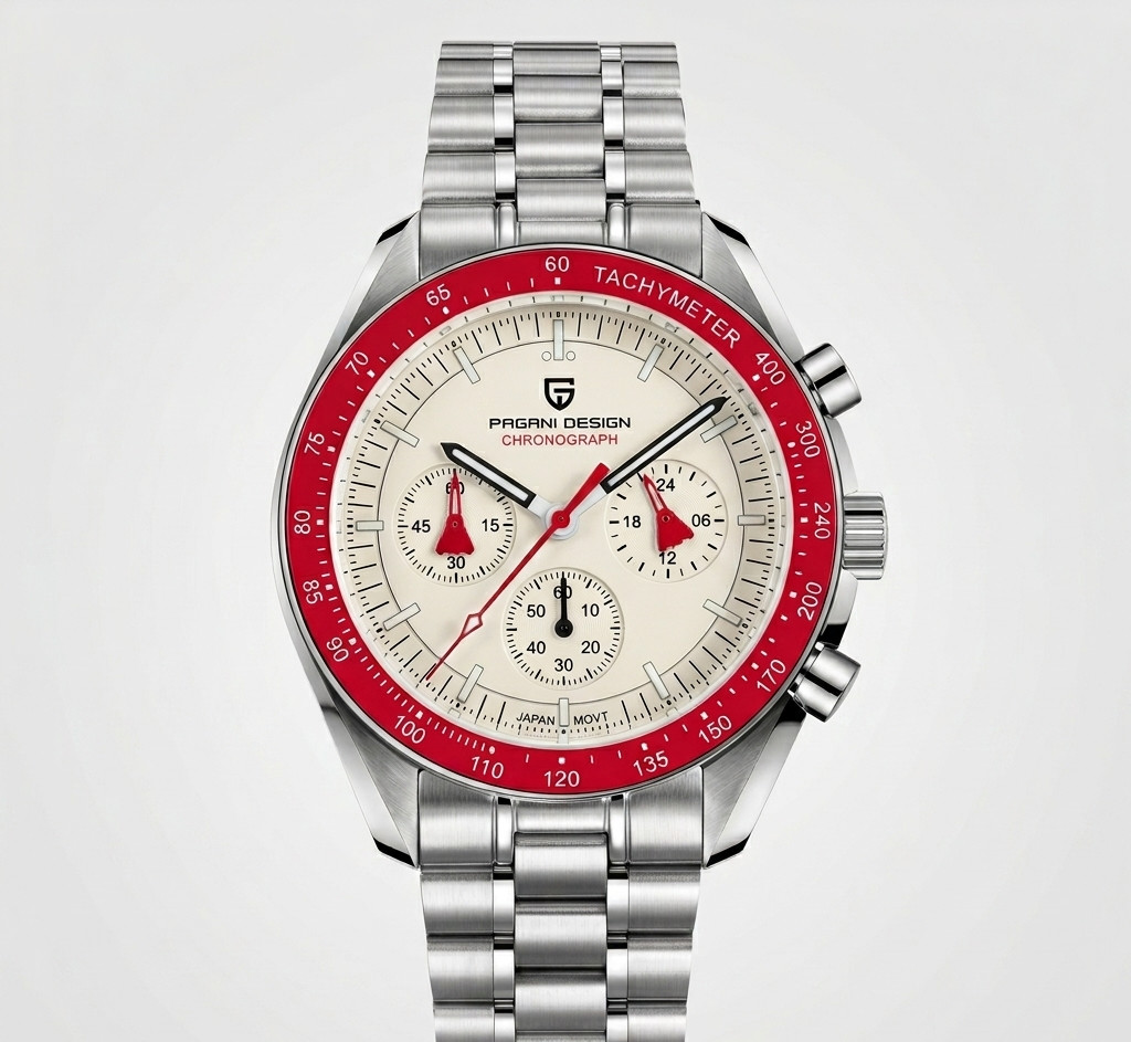 Montre sport rouge Pagani Design chronographe quartz pour homme élégant au quotidien