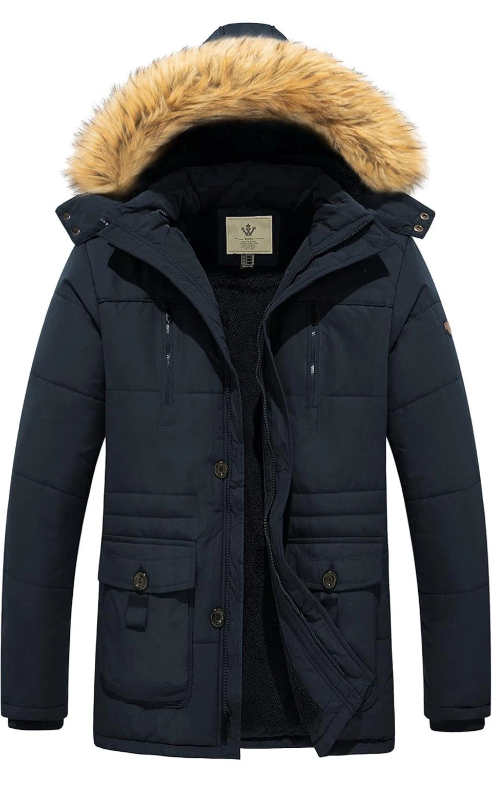 WenVen Men's Sz S Warm Winter Coat Jackets Thick Parka Jacket Overcoat Navy Blue