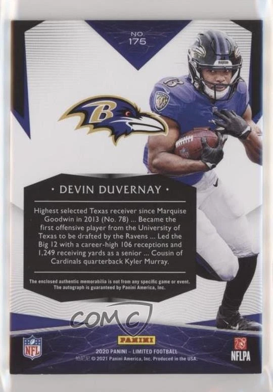 2020 Panini Limited Variation /199 Devin Duvernay #175 RPA Rookie Patch Auto RC - Image 2 of 2