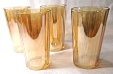 Vtg Jeanette Marigold Carnival Glass 10 Oz Tumbler, w/Panel Pattern, Set of 4