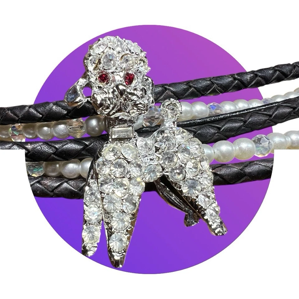POODLE 胸针手链,胸针可拆卸。 皮革, 珍珠, 水晶, — 第 2/4 张图片