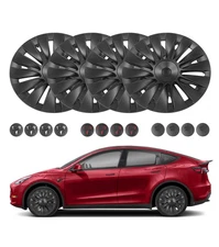 Set of 4  Straight Edge Wheel Covers Hubcaps For 2021-2024 Tesla Y 19 inch Wheel