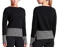 Athleta Brindle Border Sweater Wool Blend Long Sleeve Knit Black Women's Size M