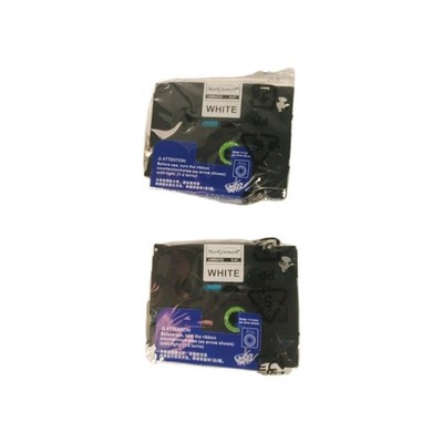 2 x Mark Domain 12mm x 8m Black Ink White Laminated Label Tapes Brother P-Touch 