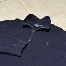 Polo Ralph Lauren Sweater Mens 2XL Navy Quarter Zip Mock Neck Cotton Pony Logo