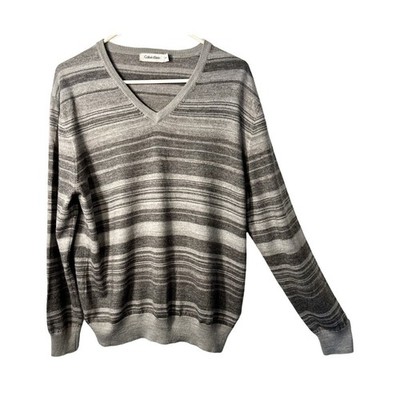 Calvin Klein Sweater Mens XL Gray Long Sleeve Merino Wool Lightweight Pullover