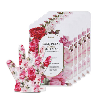 PETITFEE Rose Petal Satin Hand Mask (5Pairs) - Intensive Nourishing, Moisturizin