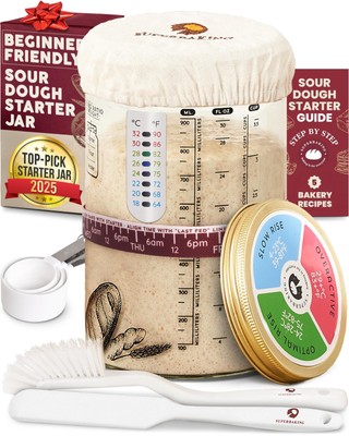 Superbaking Sourdough Starter Jar, Beginner Sourdough Starter Kit, 34oz Wide ...