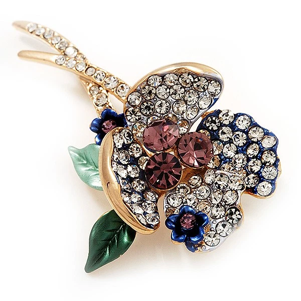 Stunning Sparkling Floral Brooch (Gold Plated Finish)