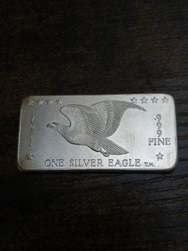 1971 One Silver Eagle W H Foster Co. 1oz .999 Fine Silver Vintage Art Bar