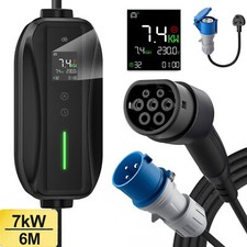 EV Charger 7KW, 6/10/16/20/24/32A 6m Electric Car Charger 3PIN m. 13A UK Adapter