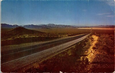 Long Desert Broad Straight Highway Sharp Contrast Scene Mountains Postcard UNP