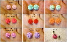 Ruffled Rose Earrings 12mm CHOOSE COLOR Hypoallergenic Stud