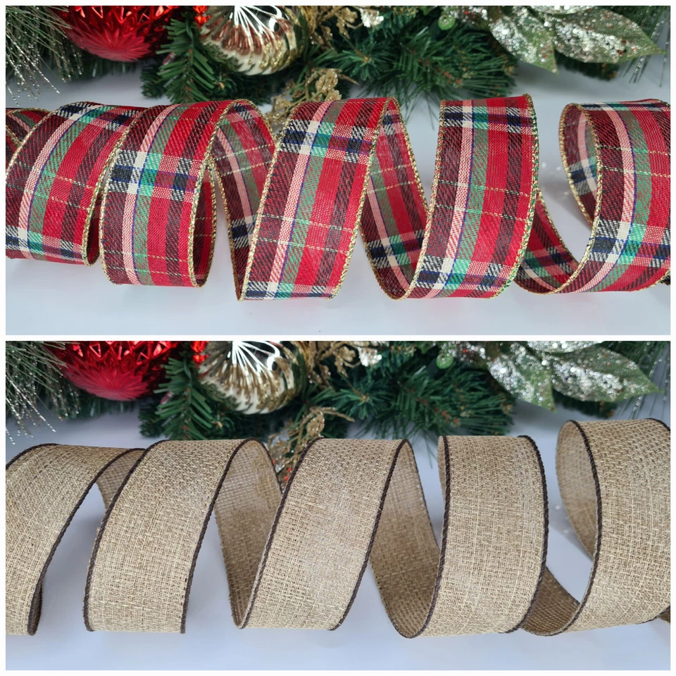 2.5 inch Wired Edge Christmas Ribbon Tree Topper Bow Decoration Gifts Wrap UK - Image 2 of 4